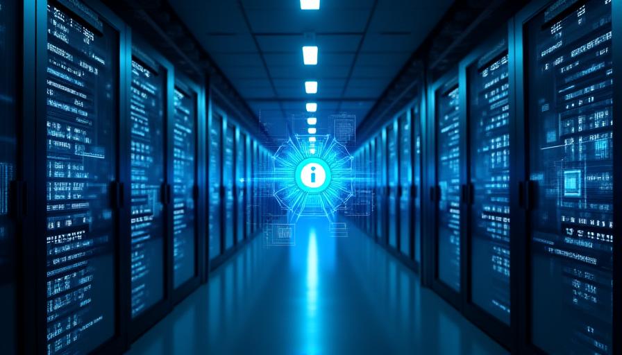 Professional view of a secure data center terminal with digital security overlays